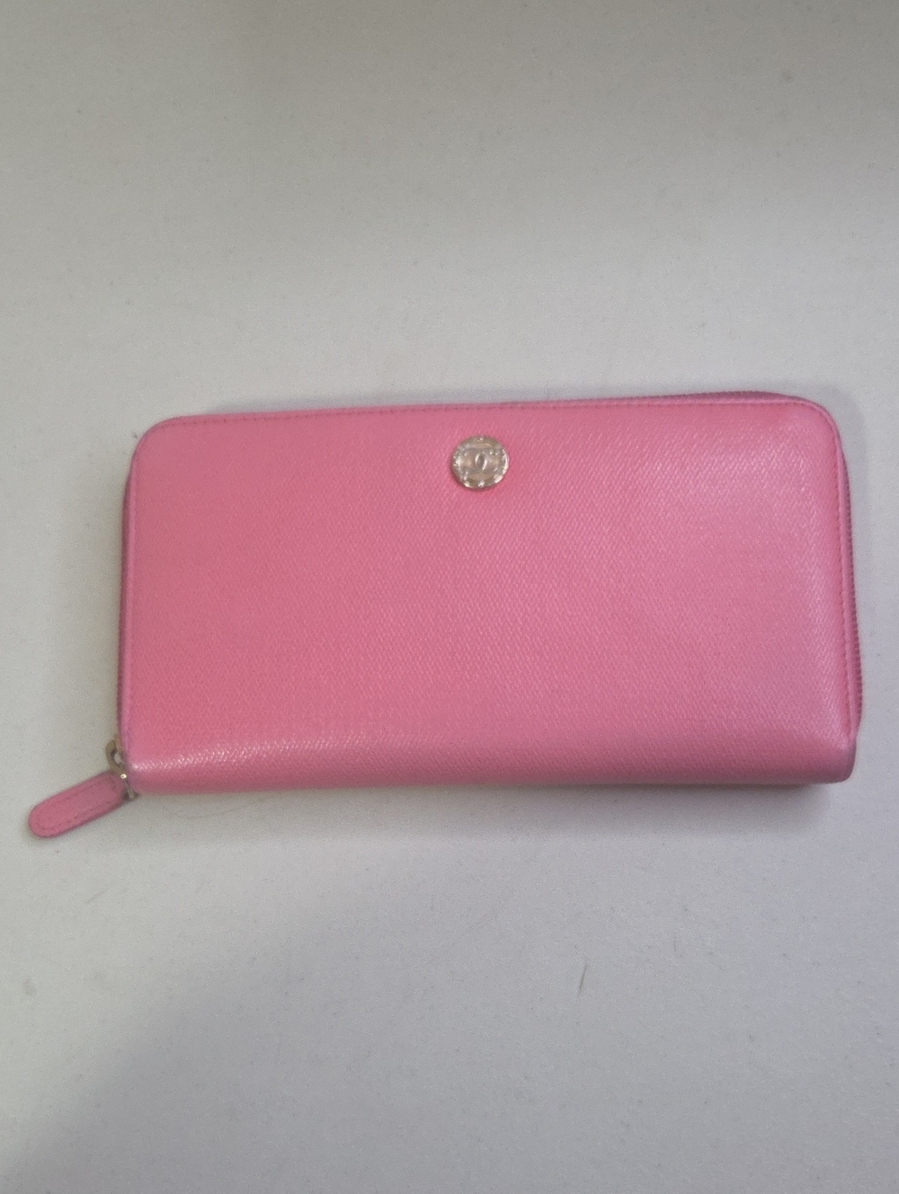 Chanel Pink Zip-Around Wallet with Gold Logo
